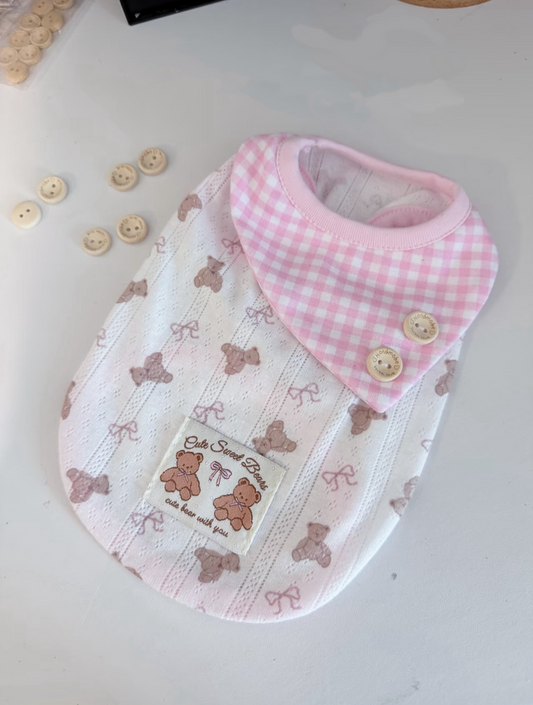 Teddy plaid top 小熊格纹衣